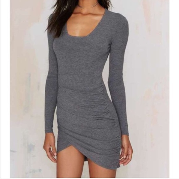 boutique Dresses & Skirts - New sexy asymmetrical grey ruched dress bodycon